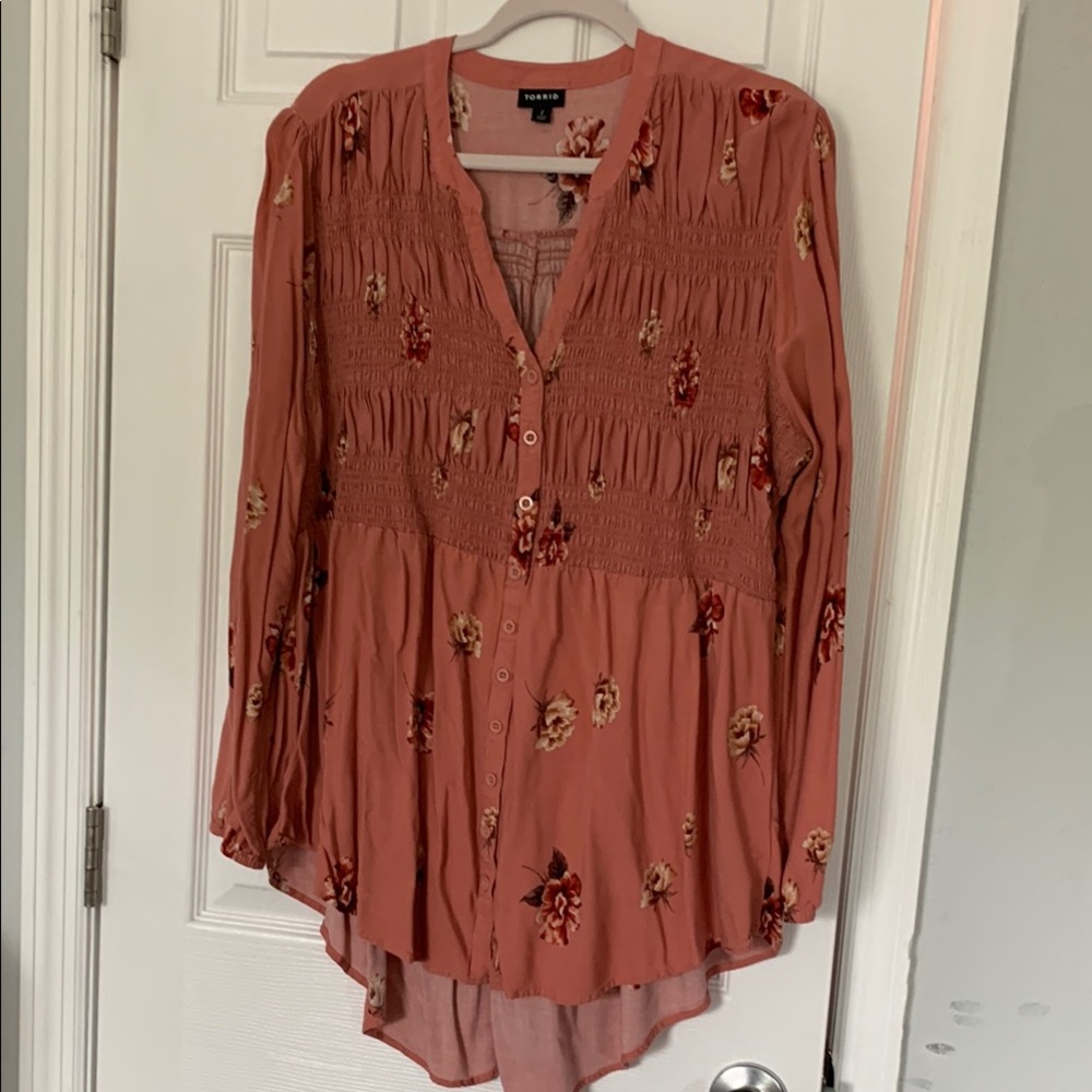 Torrid Orange Smocked Mandarin Collar Blouse